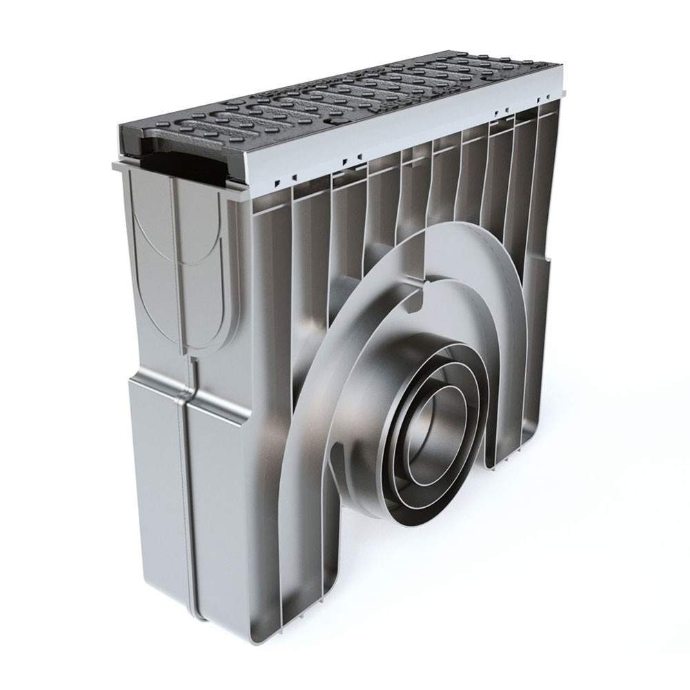 Clark Drain Black Technodrain Hdpe Channel Drain Sump Unit With D400 Ductile Iron Grating - 150Mm X 18Mm X 1M