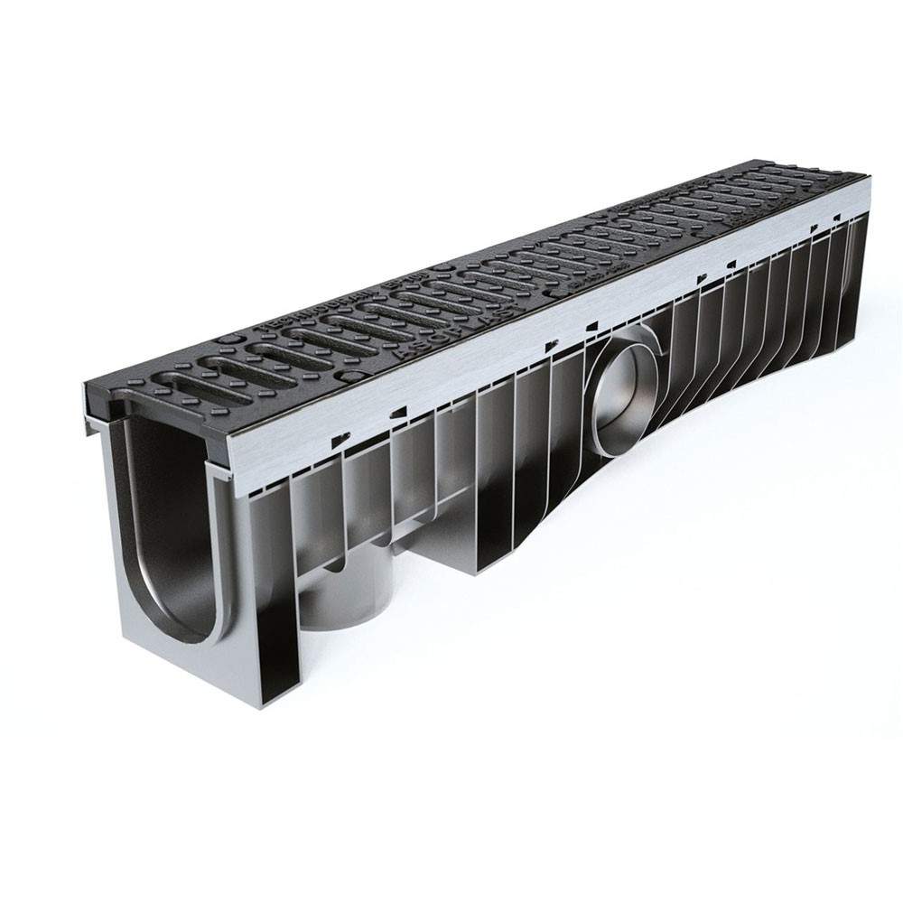 Clark Drain Black Technodrain Hdpe Channel Drain With D400 Ductile Iron Grating - 100Mm X 6Mm X 1M