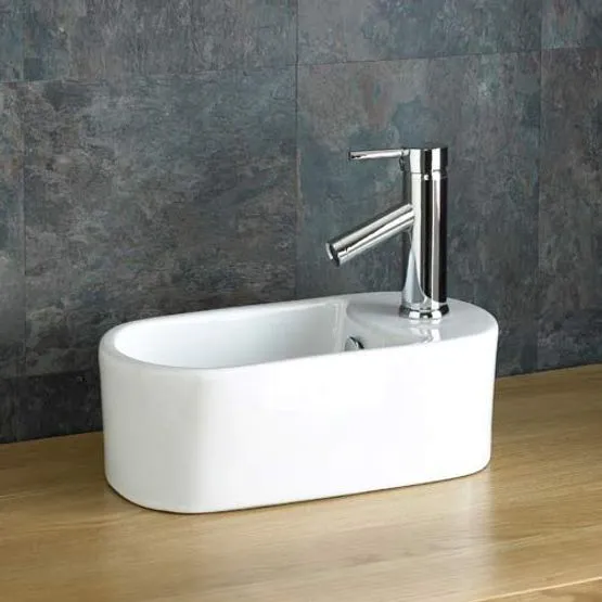 Teramo 410mm x 230mm White Ceramic Right Hand Narrow Rectangular Basin ...