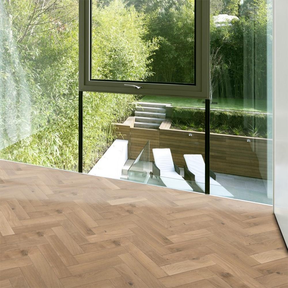 Timba Structural Herringbone Engineered Unfinished Natural Oak Flooring - 120mm x 600mm