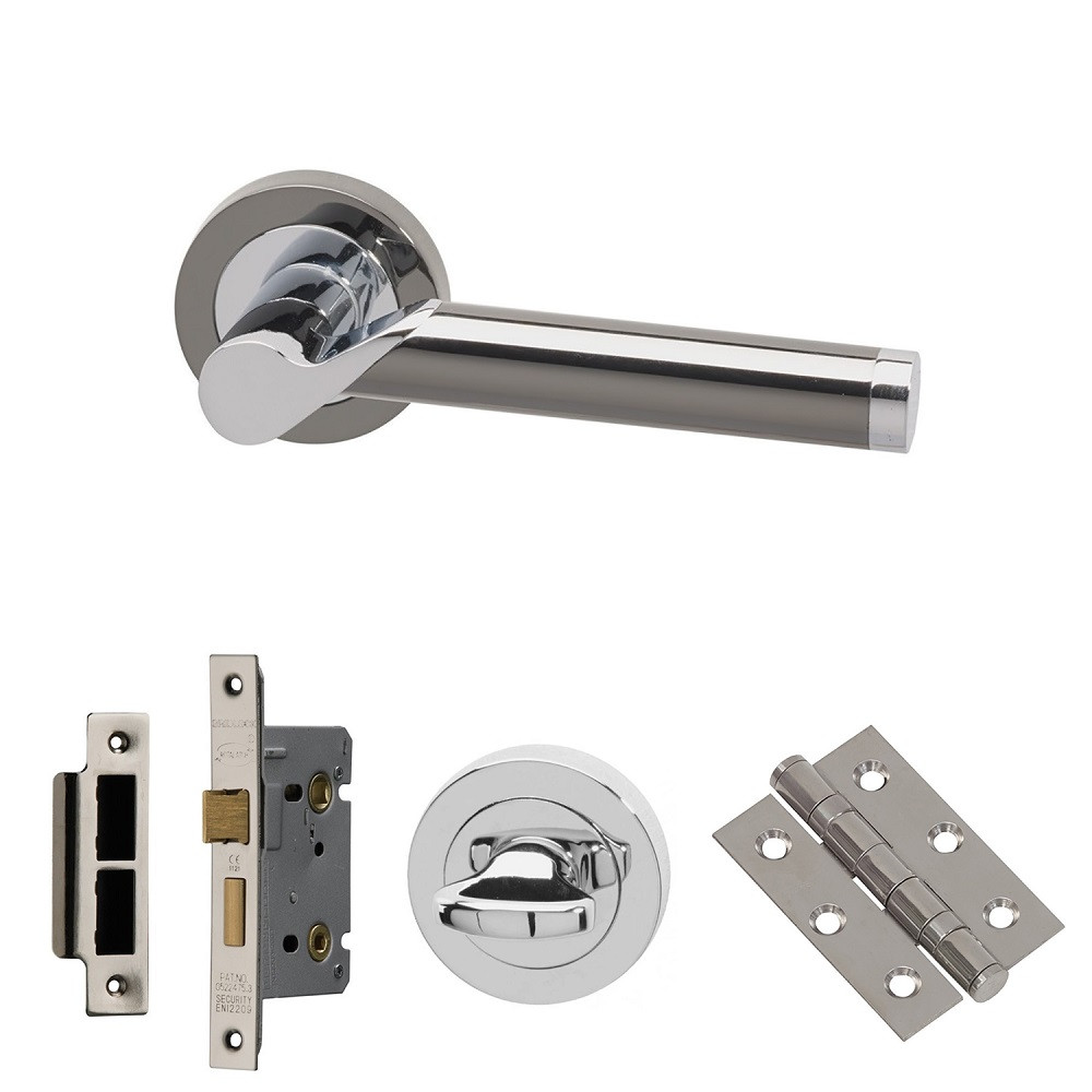 XL Joinery Timis Polished Chrome/Black Nickel Bathroom Lock Door Handle Pack