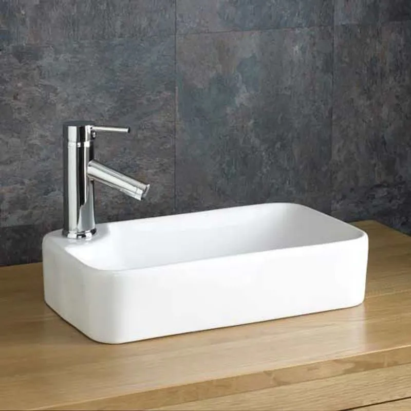 DISCON-Torre 440mm White Ceramic Shallow Rectangular Countertop Basin ...