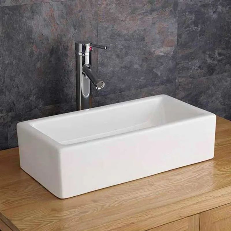 Treviso 490mm White Ceramic Narrow Trough Shaped Rectangular Countertop ...