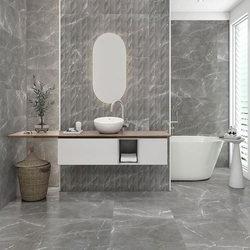 Tundra Dark Grey Matt Marble Effect Ceramic Feature Wall Tile 400mm x