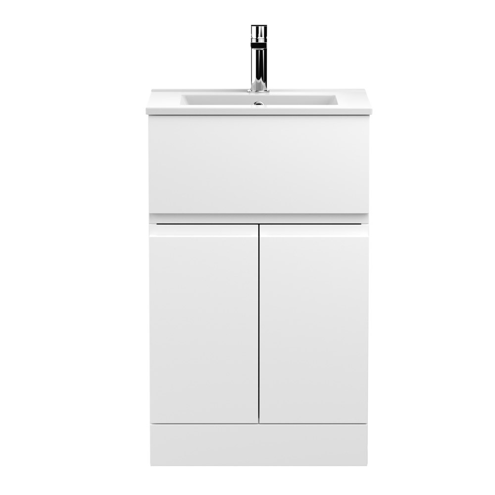 Hudson Reed Urban 2-Door/Drawer Free Standing Satin White Vanity Unit & Basin 2