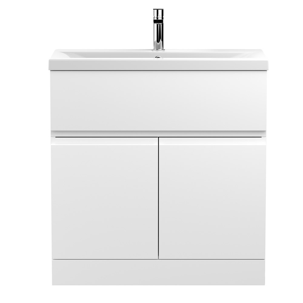 Hudson Reed Urban 800mm 2-Door/Drawer Free Standing Satin White Vanity Unit & Basin 1