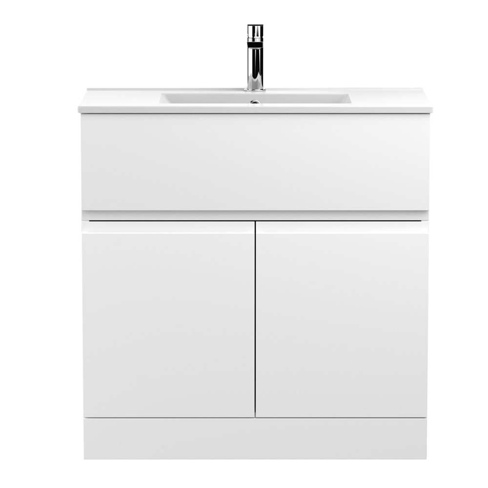 Hudson Reed Urban 800mm 2-Door/Drawer Free Standing Satin White Vanity Unit & Basin 2