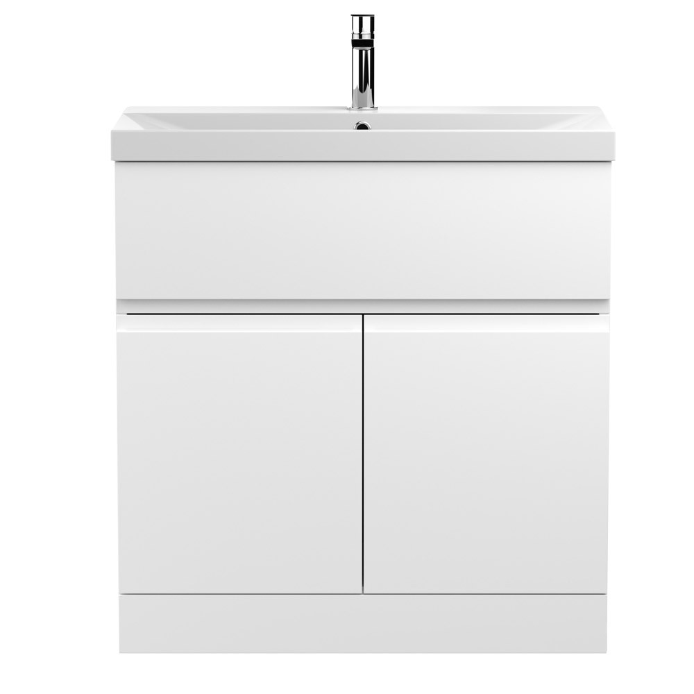 Hudson Reed Urban 800mm 2-Door/Drawer Free Standing Satin White Vanity Unit & Basin 3