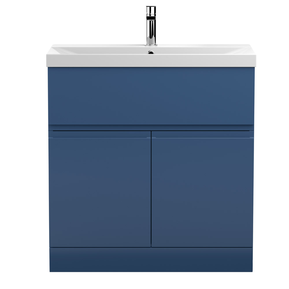 Hudson Reed Urban 800mm 2-Door/Drawer Free Standing Satin Blue Vanity Unit & Basin 3