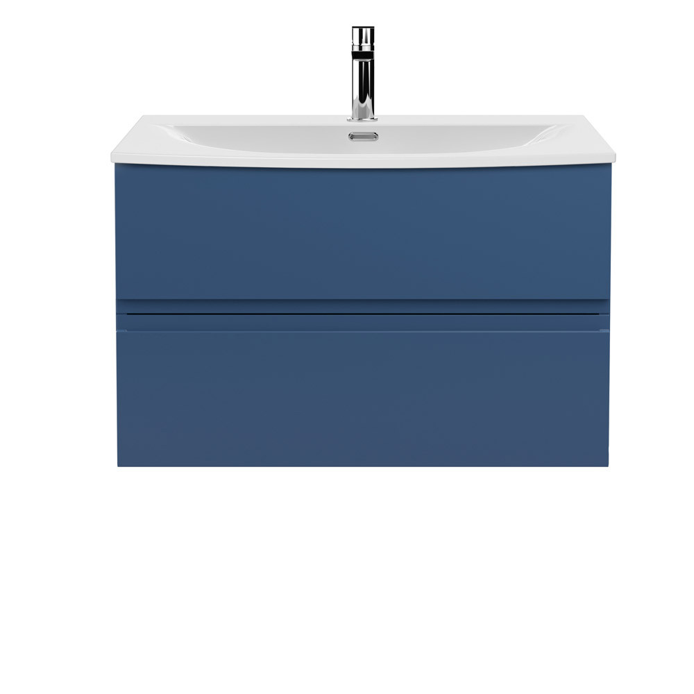 Hudson Reed Urban 800mm 2-Drawer Wall Hung Satin Blue Vanity Unit & Basin 4
