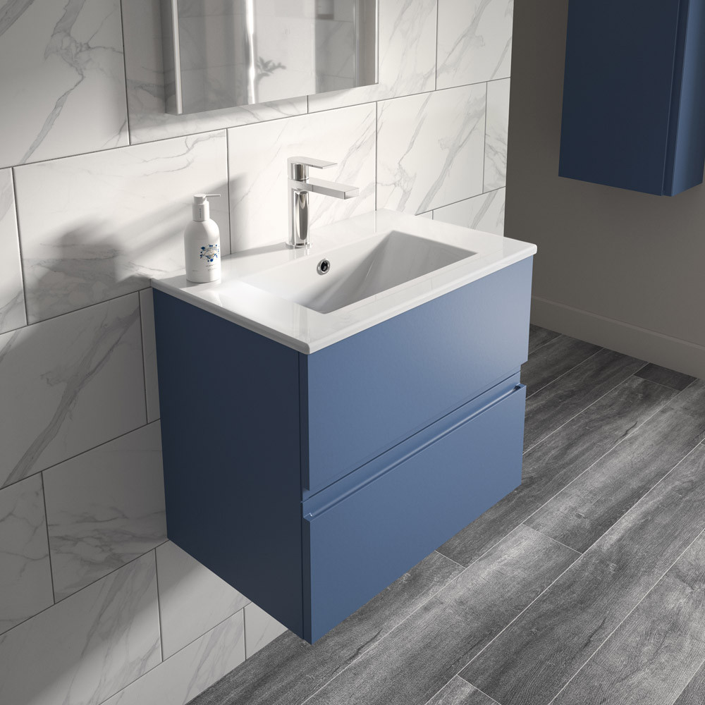 Hudson Reed Urban 800mm 2-Drawer Wall Hung Satin Blue Vanity Unit & Basin 2