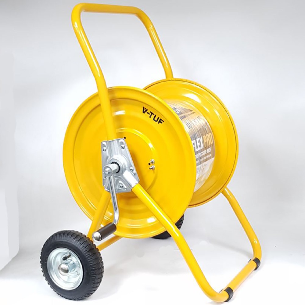 V-TUF Manual Wind Hose Reel Trolley fitted with 3/4 inch Washflex Pro Hose - 25m