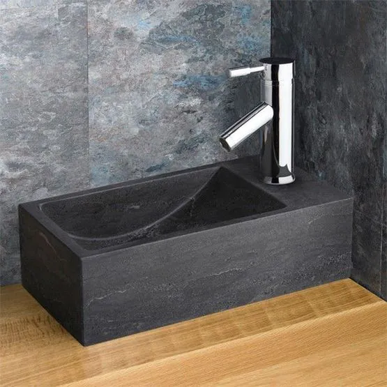 Valletri 400mm Black Limestone Right Hand Rectangular Basin | Drainage ...
