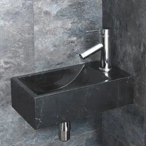 Valletri 400mm Black Limestone Right Hand Rectangular Basin