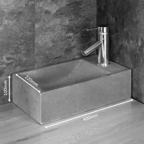Valletri 400mm Light Grey Sandstone Right Hand Rectangular Basin