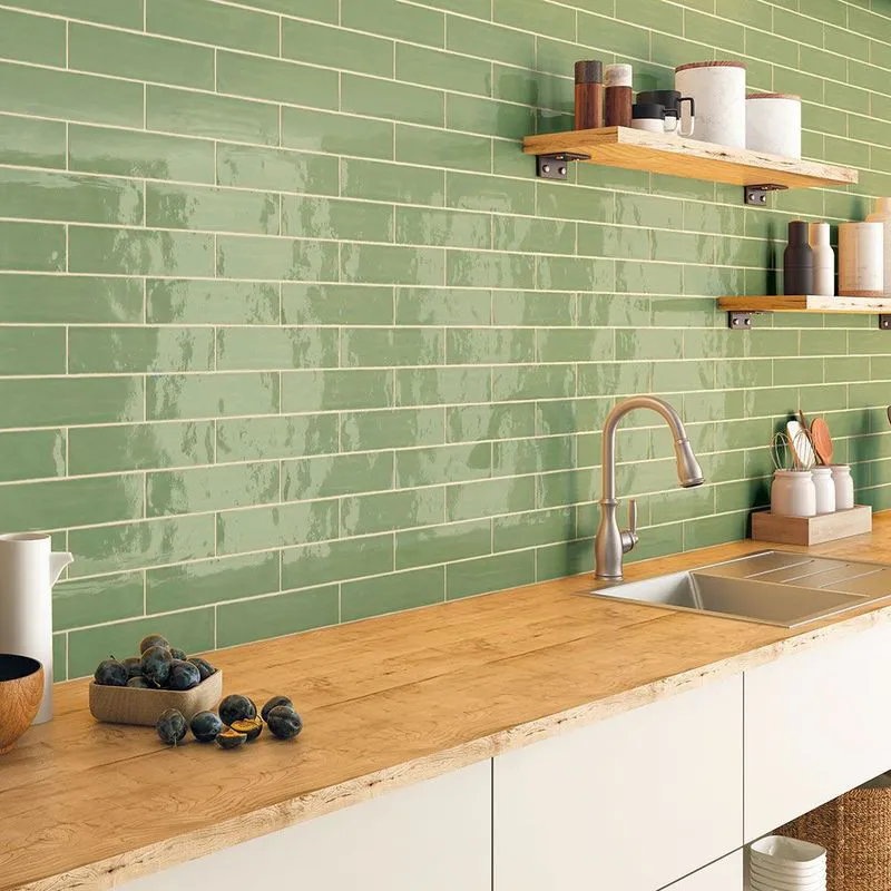 Sage Tile Villetta Sage Green Gloss Ceramic Wall Tile - 300mm x 75mm | Plumbing ...