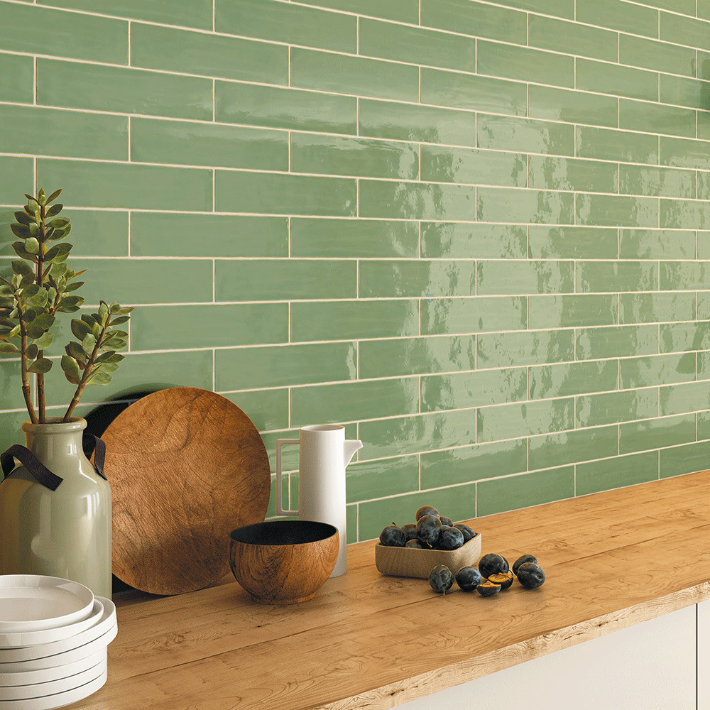 Villetta Sage Green Gloss Ceramic Wall Tile 75mm x 300mm Tile