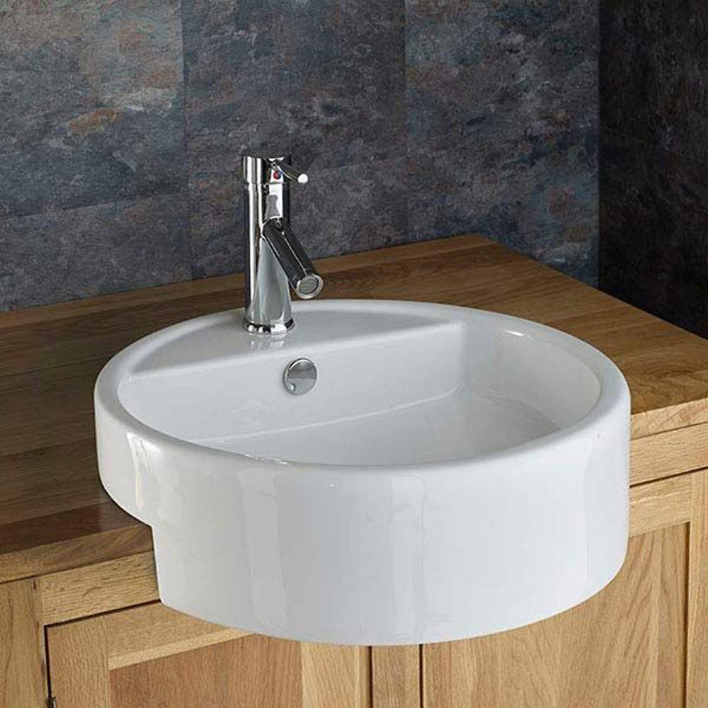 Clickbasin White Vitoria 490Mm Large Round Semi Recessed Bathroom Basin Ceramic