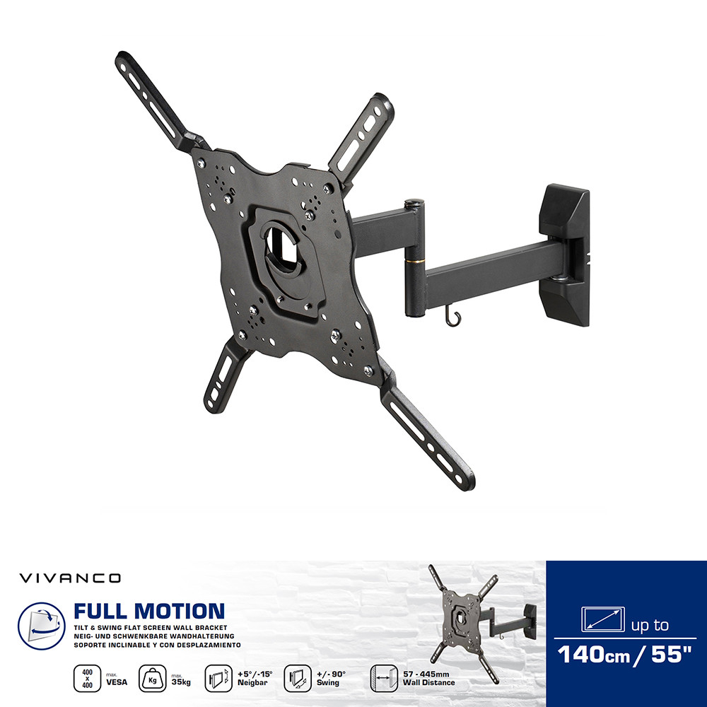 Vivanco Full Motion TV Wall Bracket For Medium Sized TVs Up To 140cm