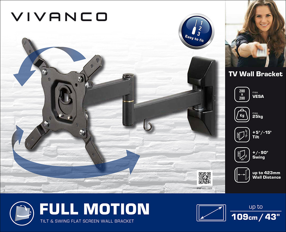 Vivanco Full Motion TV wall bracket for small & medium sized TVs up to