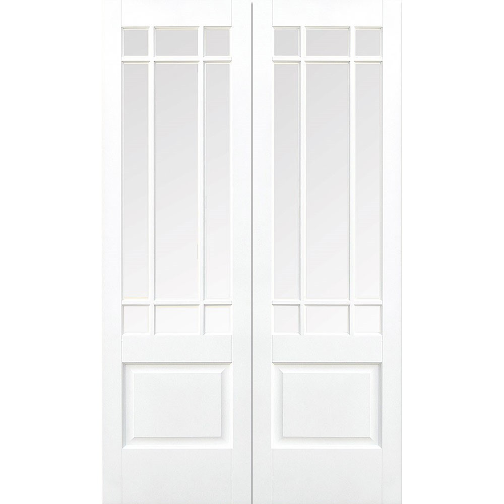 LPD Downham White Primed Clear Glass Internal Door Pair 