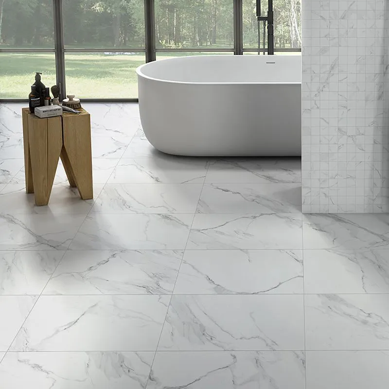 White Marble Effect Matt Rectified Porcelain Floor Tile - 600mm x 600mm ...