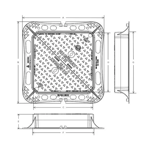 WREKIN Highway E600 Ductile Iron Manhole Cover - 610mm x 610mm x 150mm ...