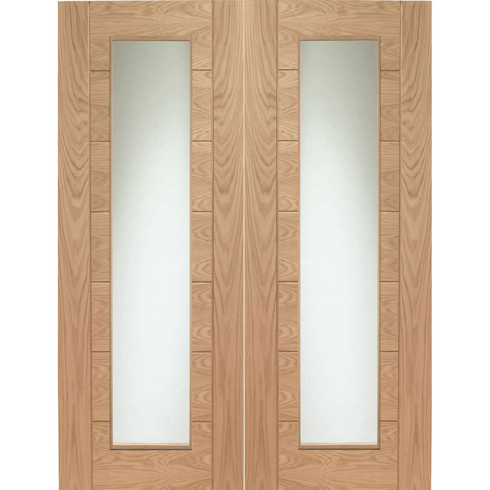 XL Joinery Palermo Unfinished Oak Glass Internal Flush Door Pair