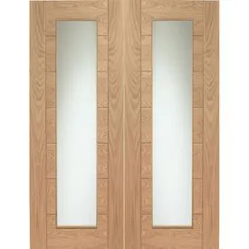 XL Joinery Palermo Unfinished Oak Glass Internal Flush Door Pair