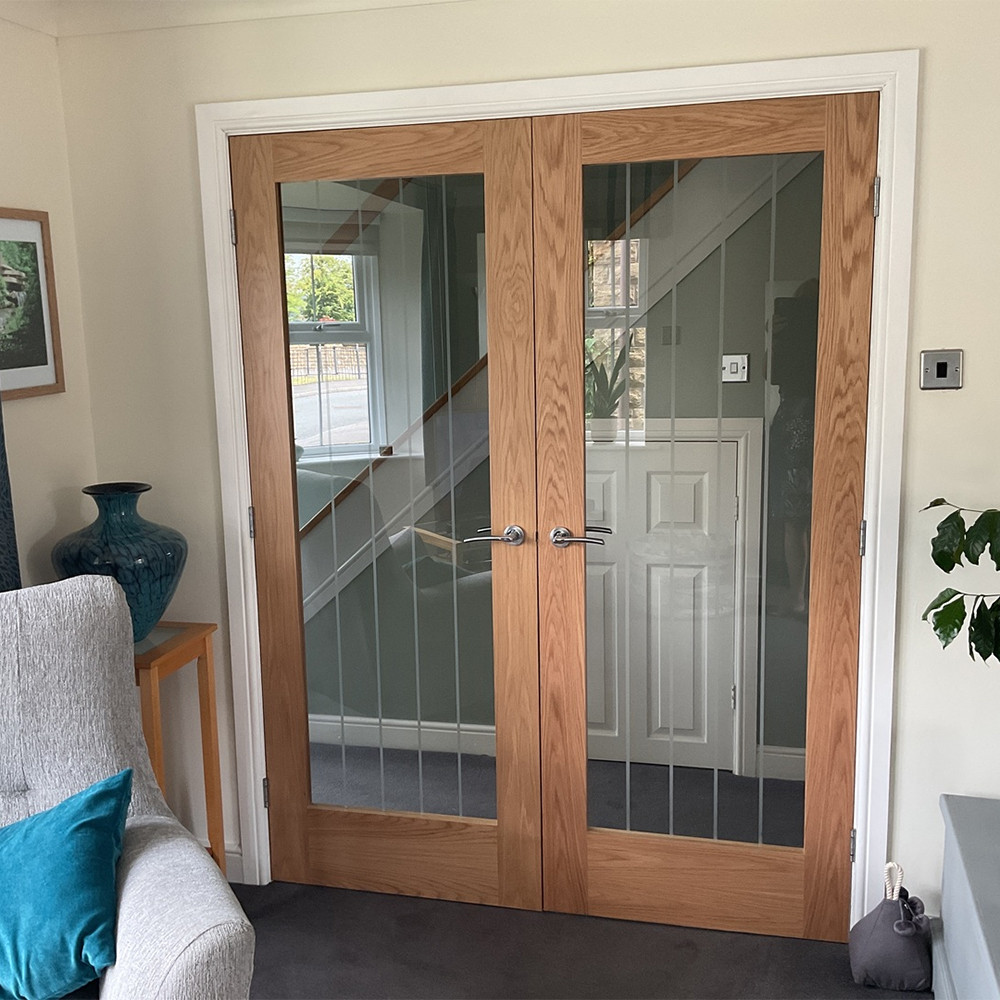 xl joinery suffolk cottage fully finished oak clear etched glass internal door