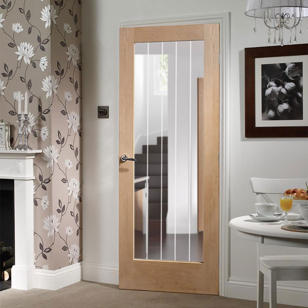 XL Joinery Suffolk Cottage Fully Finished Oak Clear Etched Glazed Internal Door LF 1