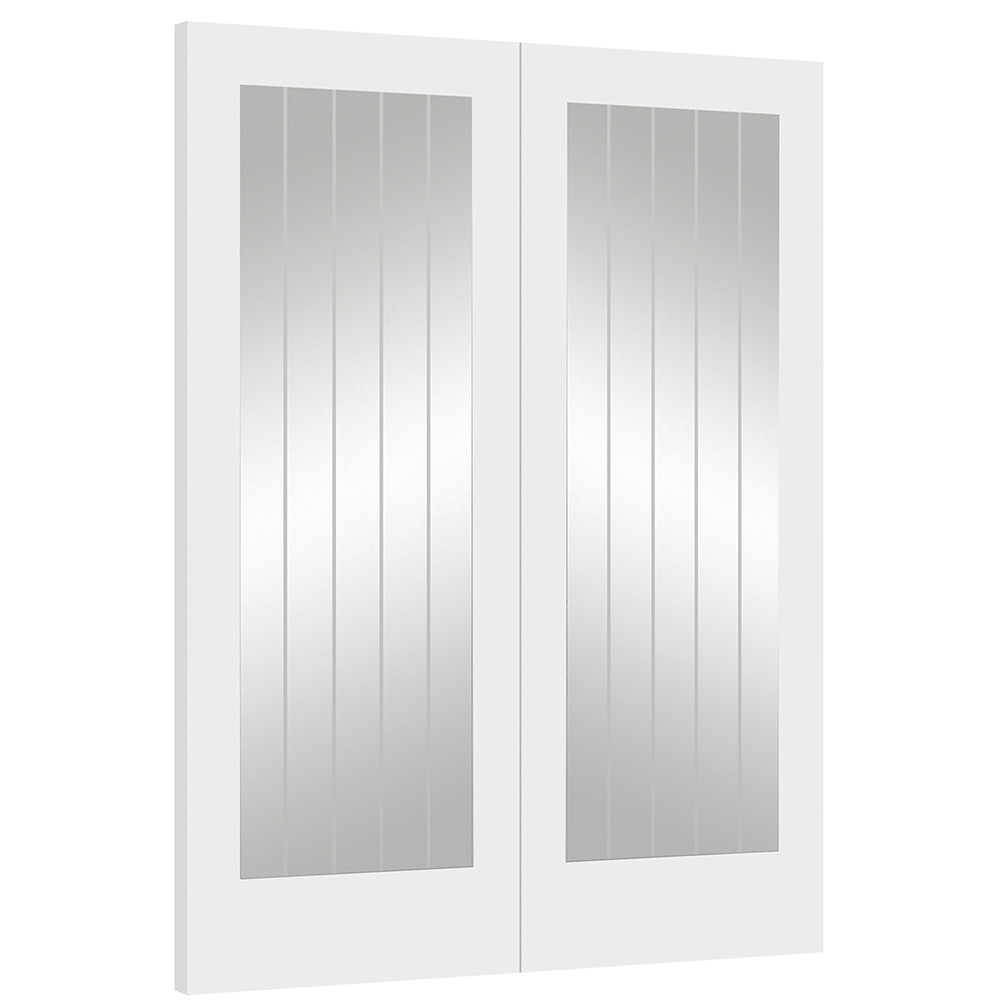 XL Joinery Suffolk Cottage White Primed Glazed Internal Door Pair Primary Angled