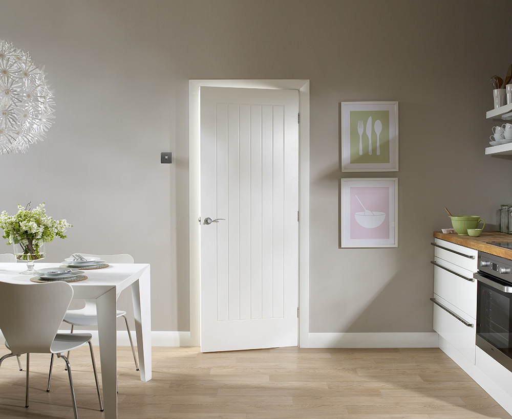 XL Joinery Suffolk Vertical Cottage Panel White Primed Internal Flush FD30 Fire Door Lifestyle