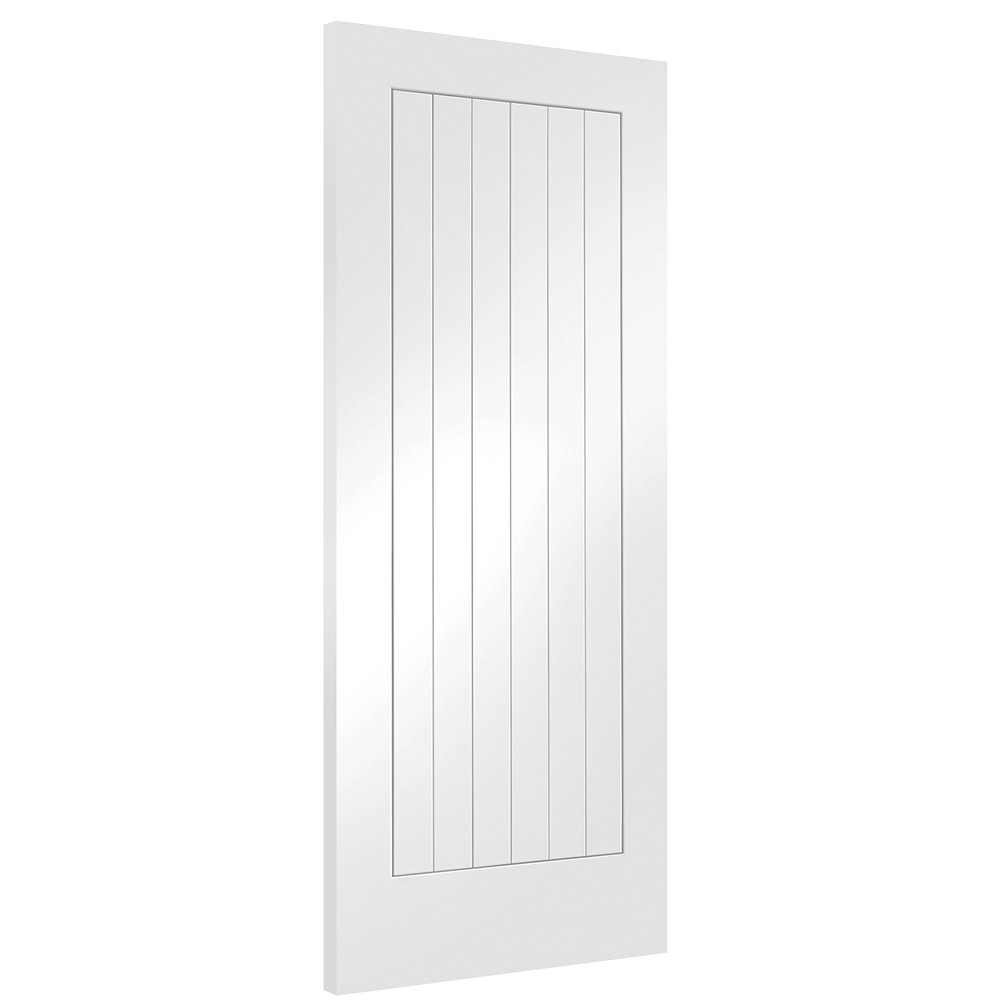 XL Joinery Suffolk Vertical Cottage Panel White Primed Internal Flush FD30 Fire Door Primary Angled