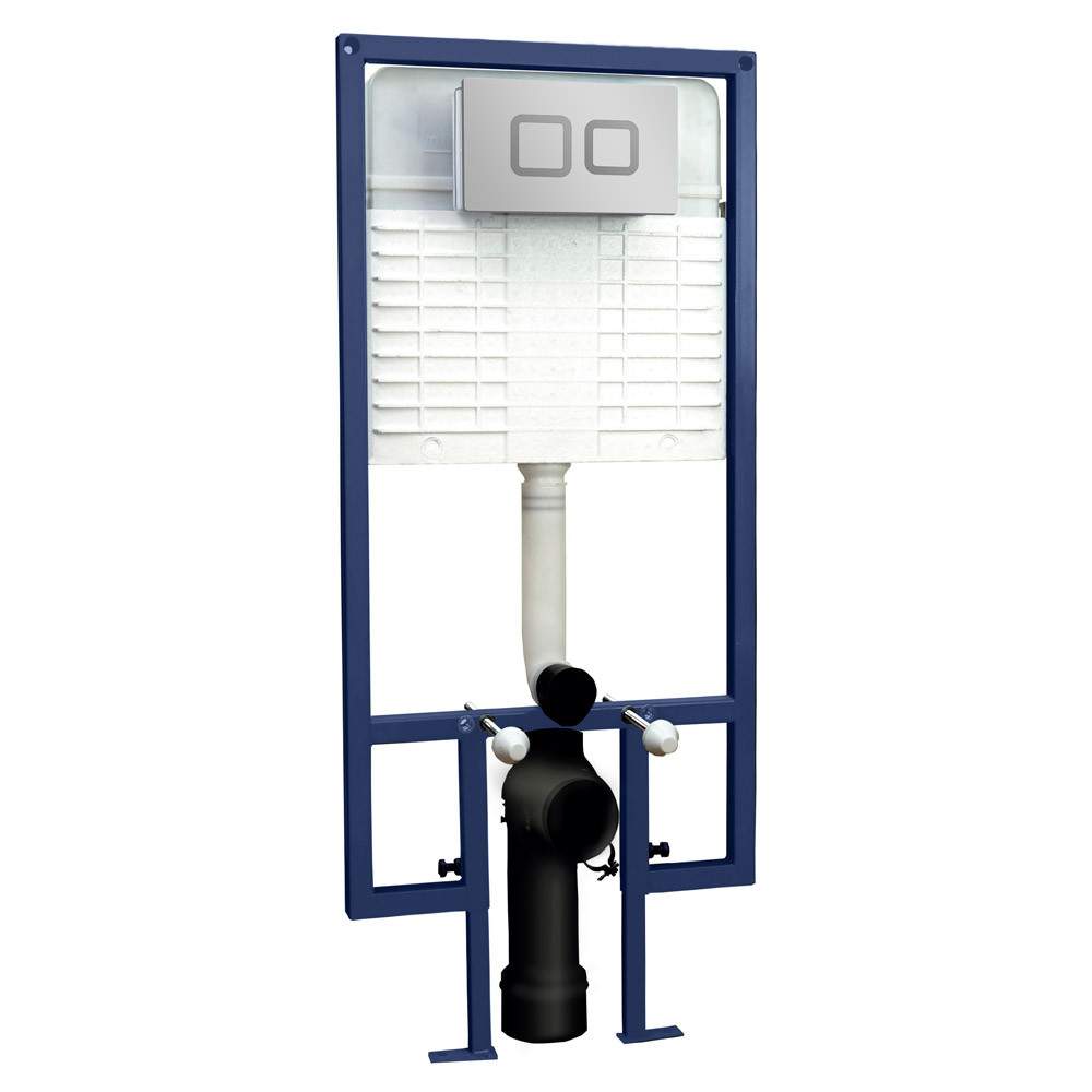 Nuie White Square Dual Flush Push Button Concealed Cistern Square & Wall Hung Frame Silver Hd Polyethylene