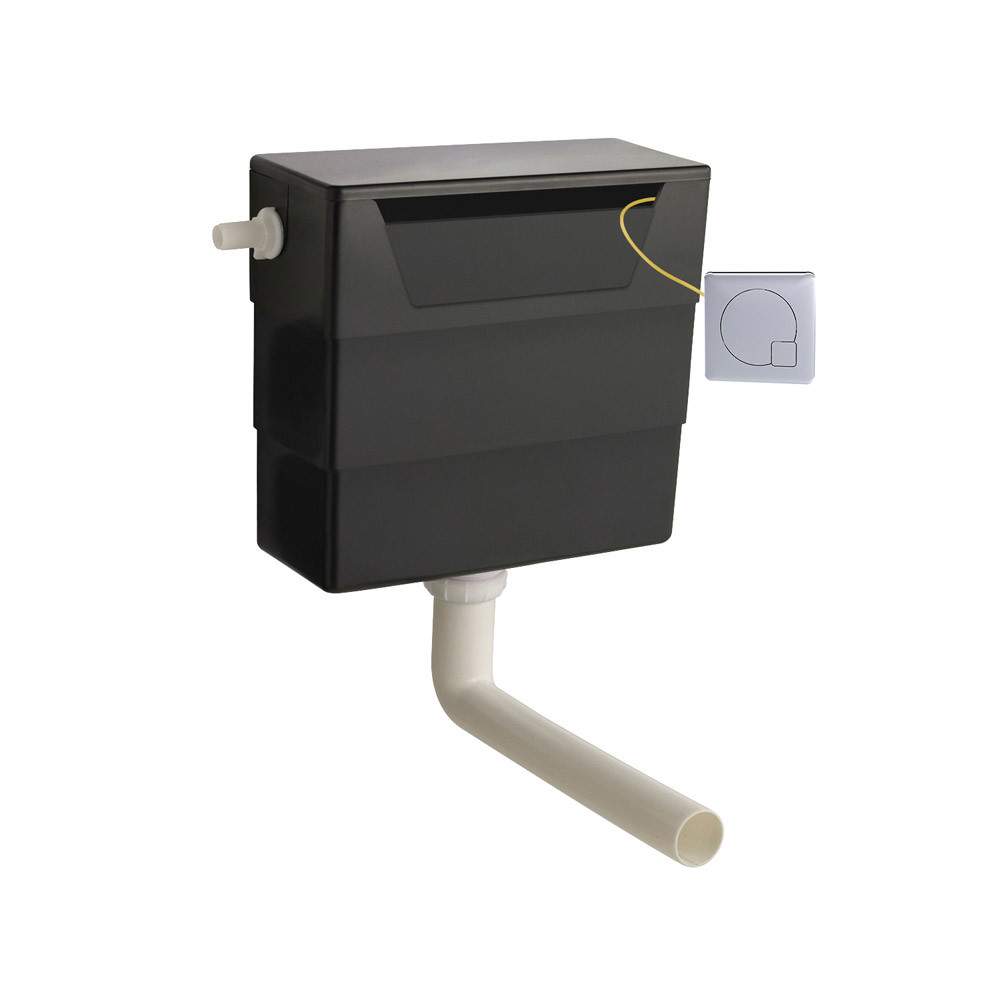 Nuie Silver Concealed Cistern & Chrome Dual Flush Square Push Button Black Brass Hd Polyethylene