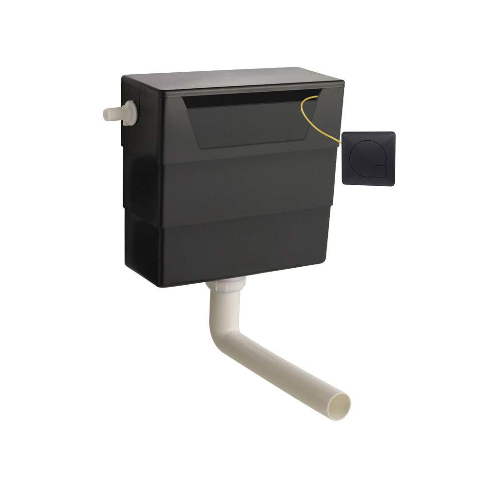 Nuie Concealed Cistern & Matt Black Dual Flush Square Push Button Brass Silver HD Polyethylene