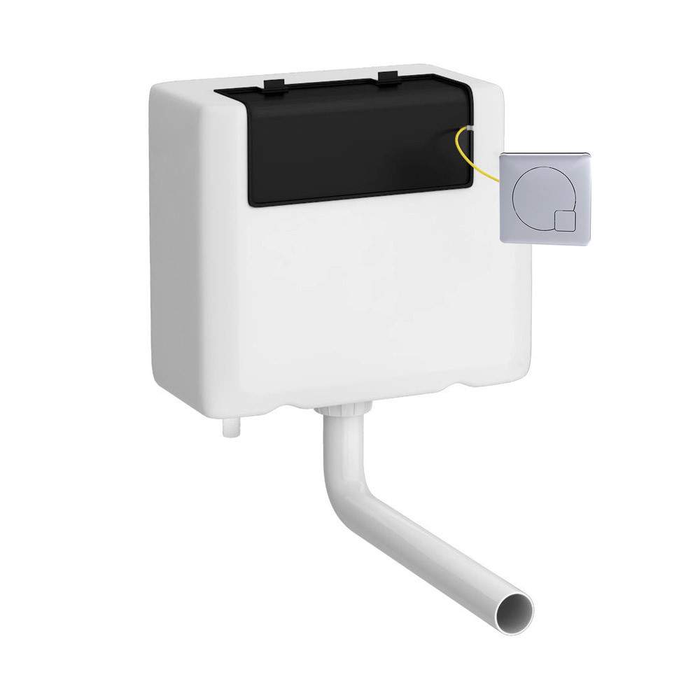 Nuie Silver Dual Flush Cistern With Bottom Inlet & Chrome Square Push Button Brass Hd Polyethylene