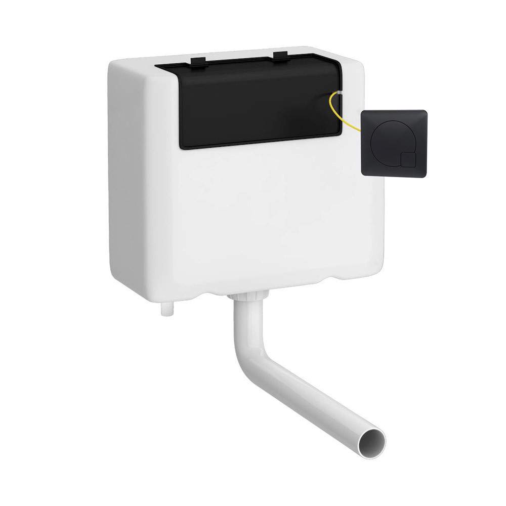 Nuie Silver Dual Flush Cistern With Bottom Inlet & Matt Black Square Push Button Brass Hd Polyethylene
