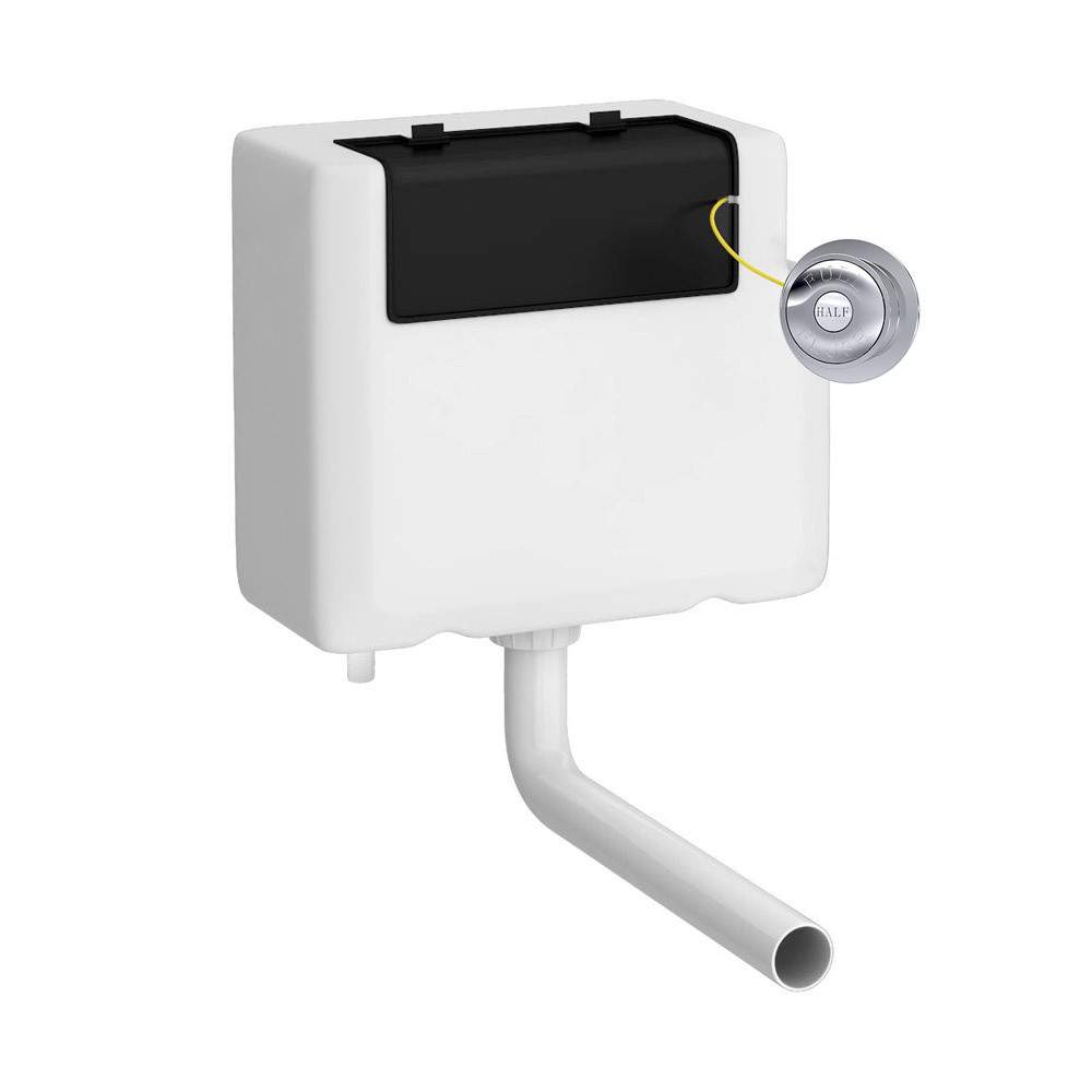 Nuie Silver Dual Flush Cistern With Bottom Inlet & Traditional Chrome Push Button Black Hd Polyethylene