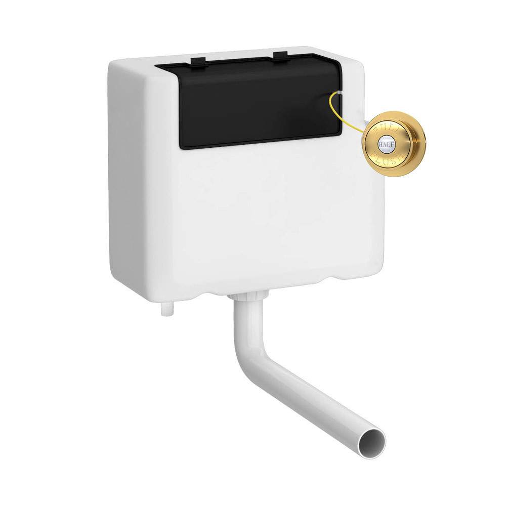 Nuie Brass Dual Flush Cistern With Bottom Inlet & Traditional Brushed Push Button Black Hd Polyethylene
