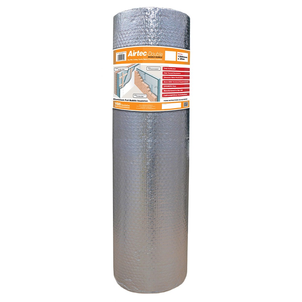 YBS Airtec Double Sided Reflective Bubble Insulation - 1.2m x 25m Roll