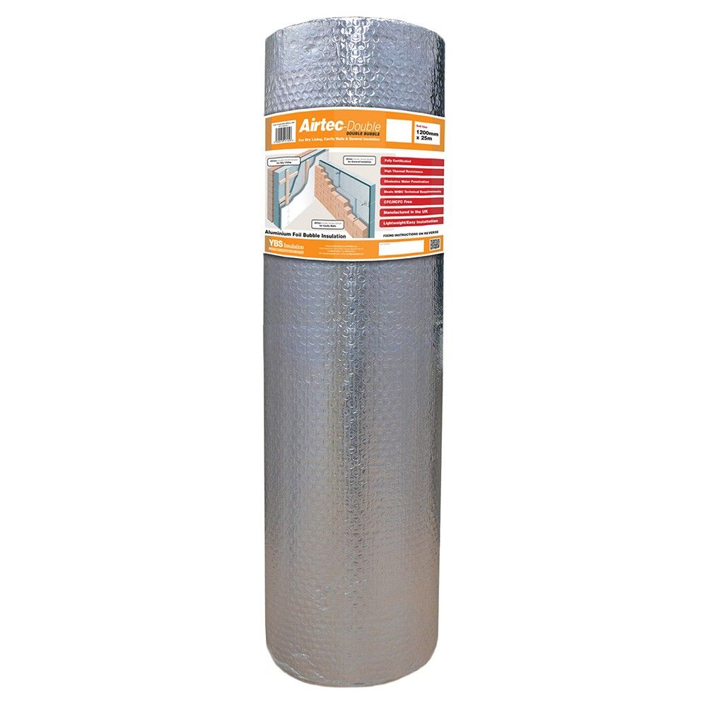 Product image for YBS Airtec Double Sided Reflective Bubble Insulation - 1.2m x 25m Roll