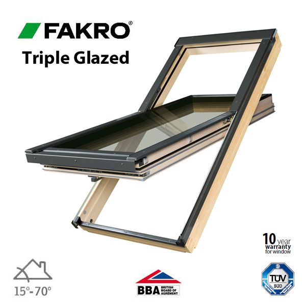 Fakro FTT U6/05 Triple Glazed Window Pine Centre Pivot - 78cm x 98cm