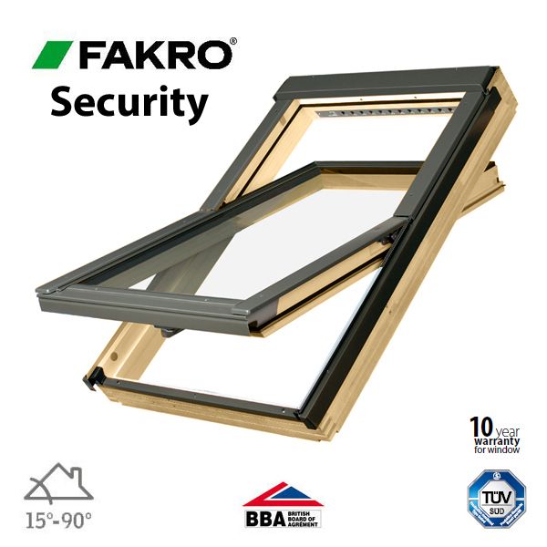 Fakro FTP - V P2/01 Secure Roof Window Pine Centre Pivot - 55cm x 78cm