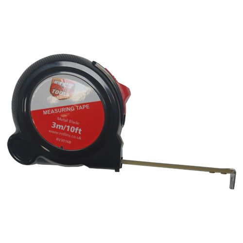 RST Black Plastic 3m Tape Measure - 16mm Metal Blade & Blade Lock