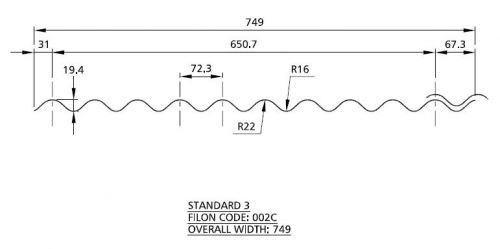 FILON GRP Standard ASB 3 Profile ~ Class 3 ~ 2.44kg ~ Natural Translucent (5 @ 6080mm x 749mm)