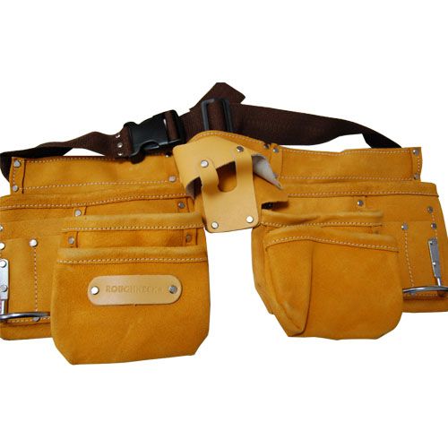Large Leather Double Tool Pouch with Adjustable Belt and Fastener