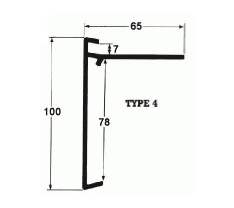 GRP Felt Trim Type 4 (Grey) - 100mm Face 65mm Leg 2.5m Long