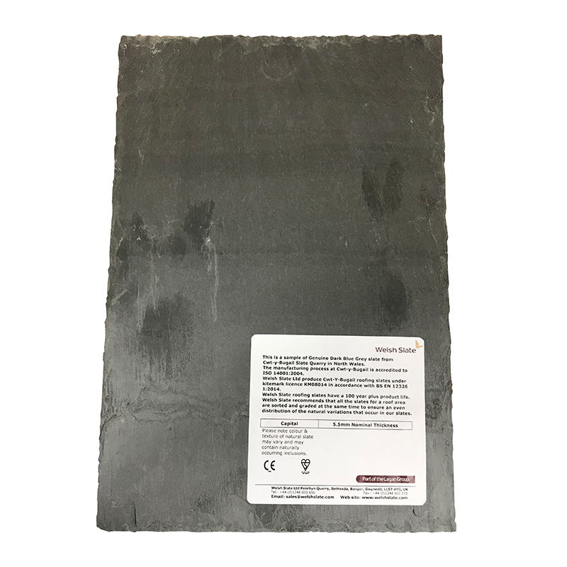 Cwt Y Bugail Capital Grade Welsh Slate Roof Tile Blue/Grey Non-Holed 400mm x 200mm